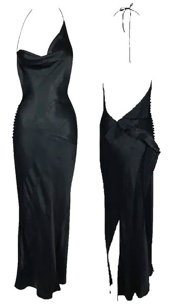 S/S 2000 Christian Dior by John Galliano Asymmetrical Black Satin Halter Backless Maxi Dress