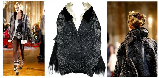 F/W 2011 John Galliano Runway RARE Japanese Embroidered Tattoo Black Silk Puffer Mink & Yak Fur Coat Jacket