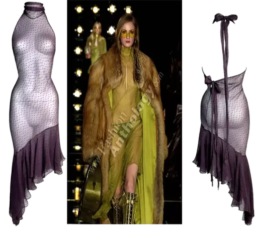 F/W 2000 Christian Dior by John Galliano Sheer Purple Silk Choker Asymmetrical Dress