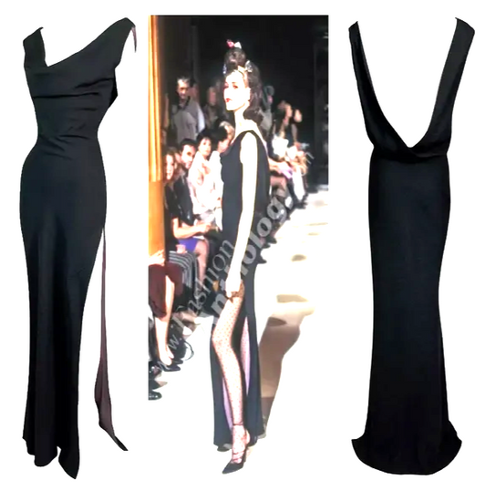 F/W 1997 Christian Dior by John Galliano Runway Black High Slit Backless Dress