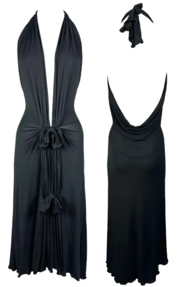 S/S 2003 Christian Dior by John Galliano Plunging Black Bows Backless Dress