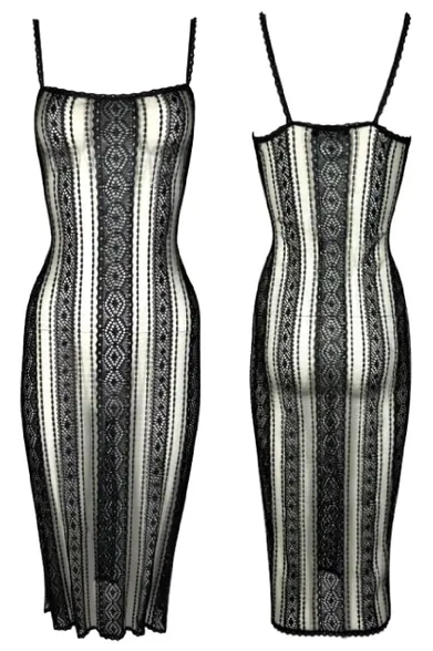 S 2000 Christian Dior by John Galliano Sheer Black & Nude Mesh Bodycon Dress
