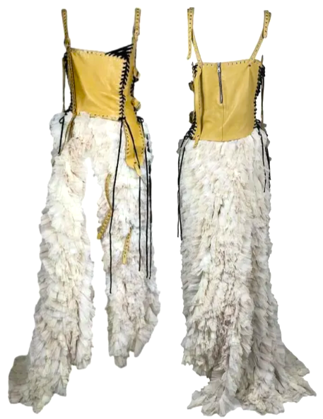 S/S 2003 Dolce & Gabbana Bondage Leather Buckles Corset Tulle Gown Dress