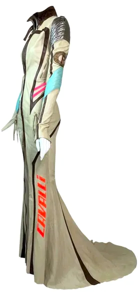 F/W 2003 Roberto Cavalli Runway Leather Moto Bodycon Mermaid Gown Dress w Train