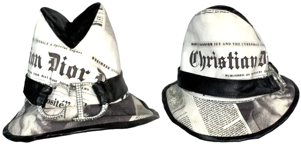 F/W 2000 Christian Dior John Galliano EXTREMELY RARE ARCHIVE COUTURE Stephen Jones Newsprint Large Crystal Logo Hat