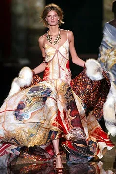 S/S 2003 Roberto Cavalli Runway Sheer Mesh & Silk Print Gown Dress S