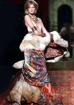 S/S 2003 Roberto Cavalli Runway Sheer Mesh & Silk Print Gown Dress S
