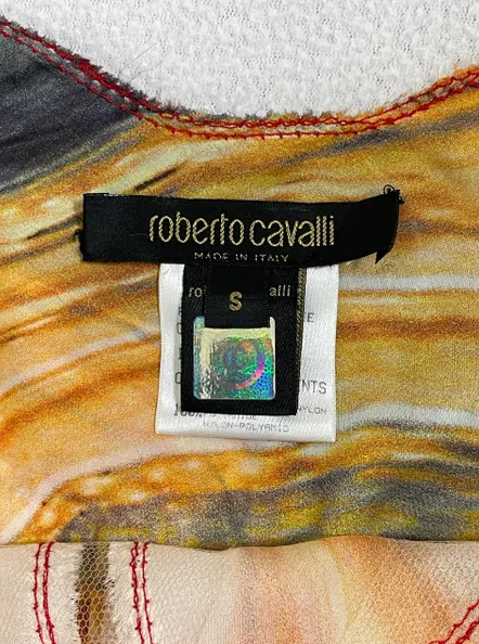 S/S 2003 Roberto Cavalli Runway Sheer Mesh & Silk Print Gown Dress S
