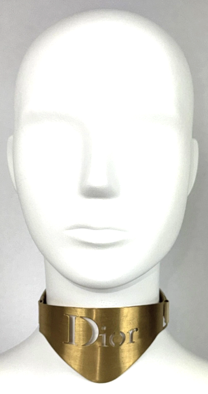 2000's Christian Dior by John Galliano Large Gold Logo Plate Choker Necklace