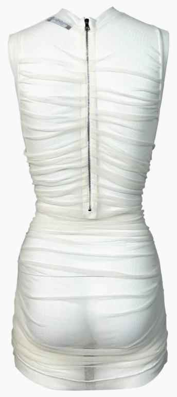 2000's Dolce & Gabbana Sheer Ivory Ruched Mesh Mini Dress
