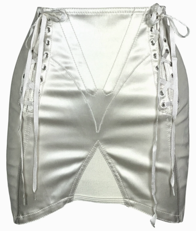 2000's Jean Paul Gaultier Ivory Satin Girdle Corset Mini Skirt