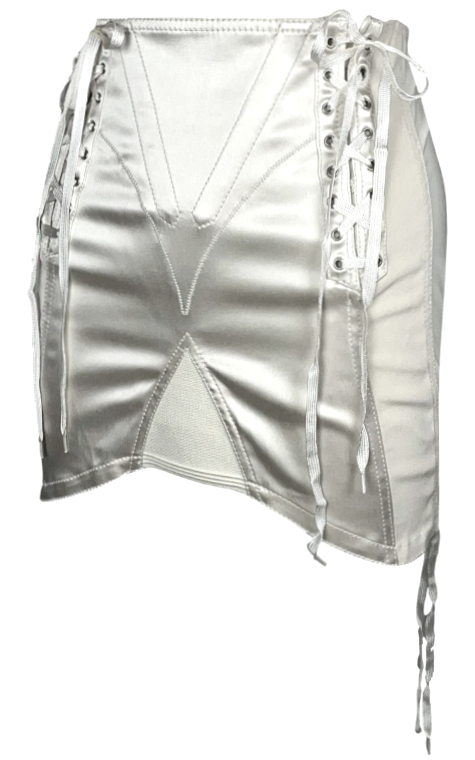 2000's Jean Paul Gaultier Ivory Satin Girdle Corset Mini Skirt