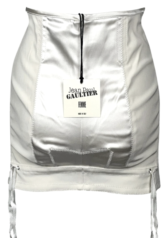 2000's Jean Paul Gaultier Ivory Satin Girdle Corset Mini Skirt