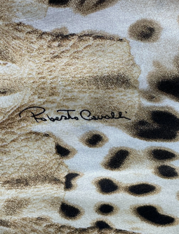 2002 Roberto Cavalli Silk Cheetah & Crocodile Print Ruffles Halter Gown Dress