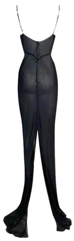 2000's Roberto Cavalli Sheer Black Silk Mermaid Gown Maxi Dress