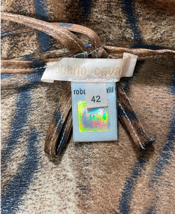 2003 Roberto Cavalli Tiger Silk Super High Slit & Ruffles Gown Dress 42