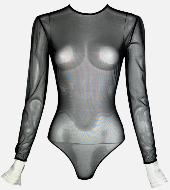 F/W 1995 Christian Dior by Gianfranco Ferre Sheer Tuxedo Crystal Bodysuit Top