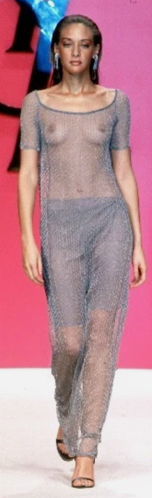 Vintage S/S 1999 Yves Saint Laurent Sheer Black Beaded Fishnet Mesh Maxi Dress