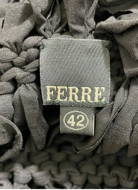 F/W 2002 Gianfranco Ferre Sheer Black Knit Macrame Strapless Gown Dress