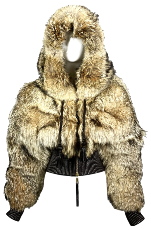 2004 Dsquared2 Coyote Fur & Leather Hooded Coat Jacket
