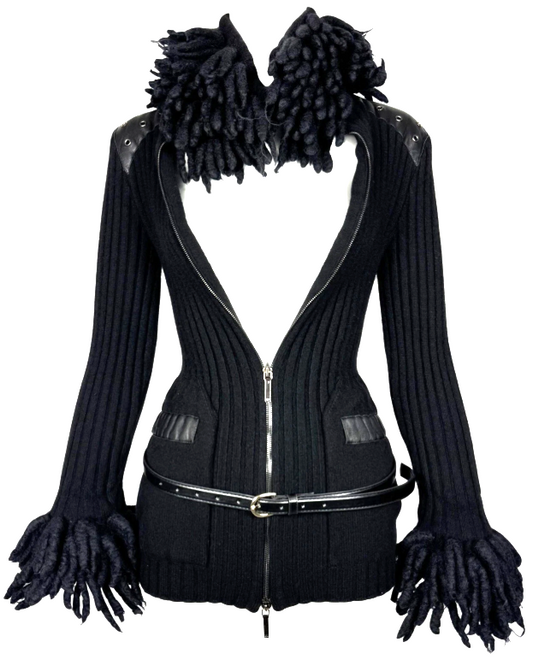 F/W 2003 Christian Dior by John Galliano Black Zipper MOD Tunic Sweater Jacket Mini Dress