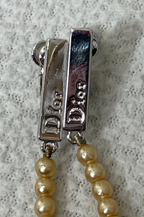 S/S 2004 Christian Dior John Galliano Long Faux Pearl Logo Earrings & Necklace