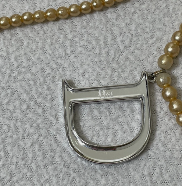 S/S 2004 Christian Dior John Galliano Long Faux Pearl Logo Earrings & Necklace