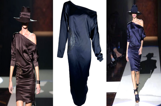 S/S 2004 Gianfranco Ferre Runway Blue Satin Embellished 30's Style Maxi Dress