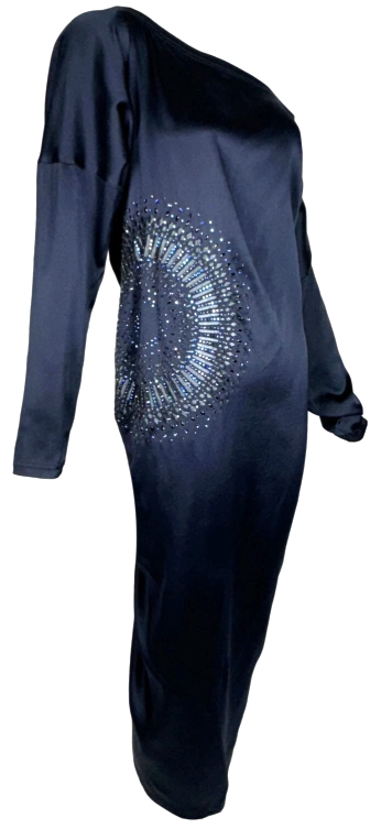 S/S 2004 Gianfranco Ferre Runway Blue Satin Embellished 30's Style Maxi Dress