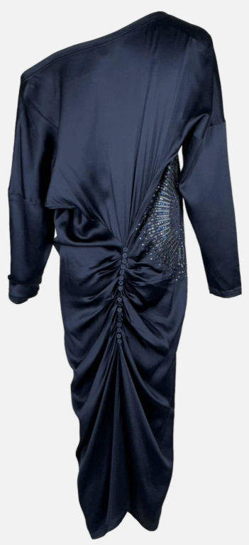 S/S 2004 Gianfranco Ferre Runway Blue Satin Embellished 30's Style Maxi Dress