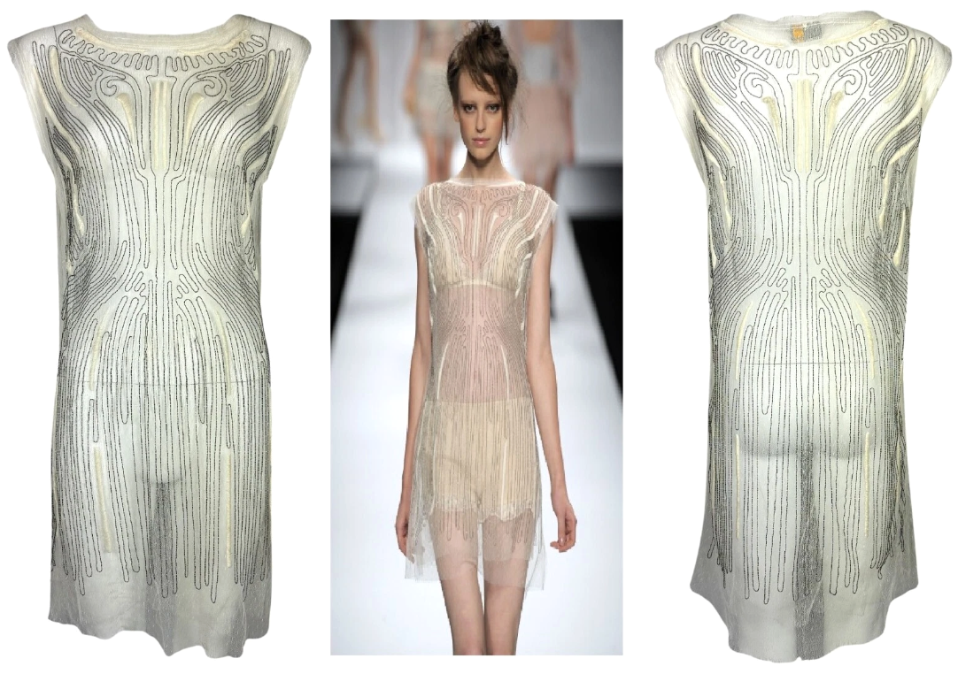 S/S 2010 Fendi by Karl Lagerfeld Runway Sheer Beaded Ivory Mesh Mini Dress