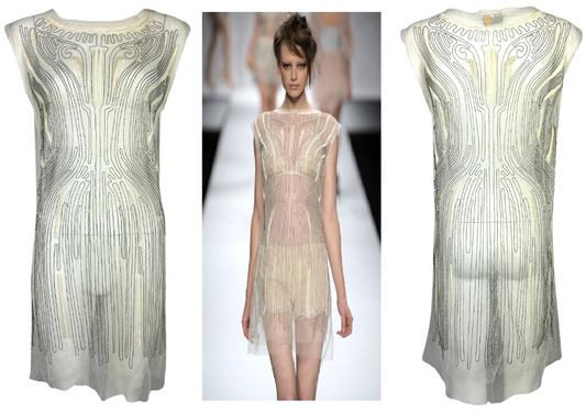 S/S 2010 Fendi by Karl Lagerfeld Runway Sheer Beaded Ivory Mesh Mini Dress