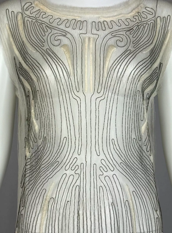 S/S 2010 Fendi by Karl Lagerfeld Runway Sheer Beaded Ivory Mesh Mini Dress