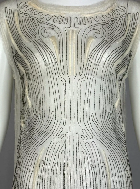 S/S 2010 Fendi by Karl Lagerfeld Runway Sheer Beaded Ivory Mesh Mini Dress