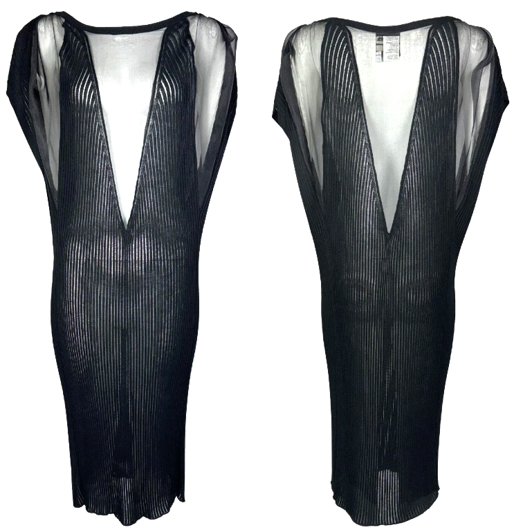 Vintage 1990's Jean Paul Gaultier 1930's Style Plunging Sheer Black Dress