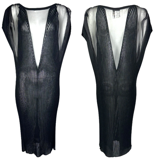 Vintage 1990's Jean Paul Gaultier 1930's Style Plunging Sheer Black Dress