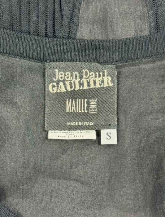 Vintage 1990's Jean Paul Gaultier 1930's Style Plunging Sheer Black Dress