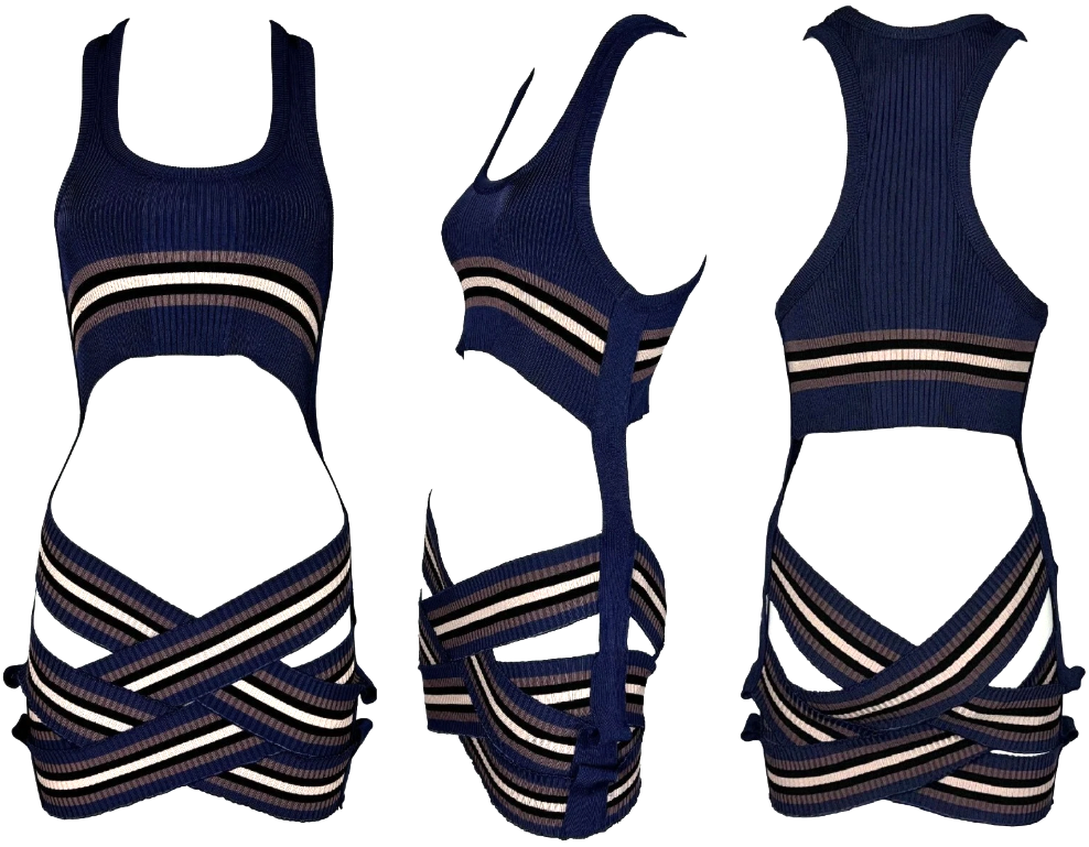 Vintage 1990's Jean Paul Gaultier Striped Cut-Out Mini Dress