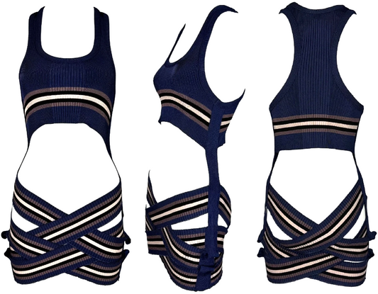 Vintage 1990's Jean Paul Gaultier Striped Cut-Out Mini Dress