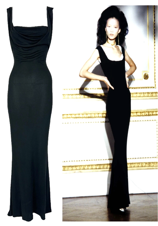 Vintage S/S 1998 Vivienne Westwood Runway Gold Label Slinky Black Maxi Dress