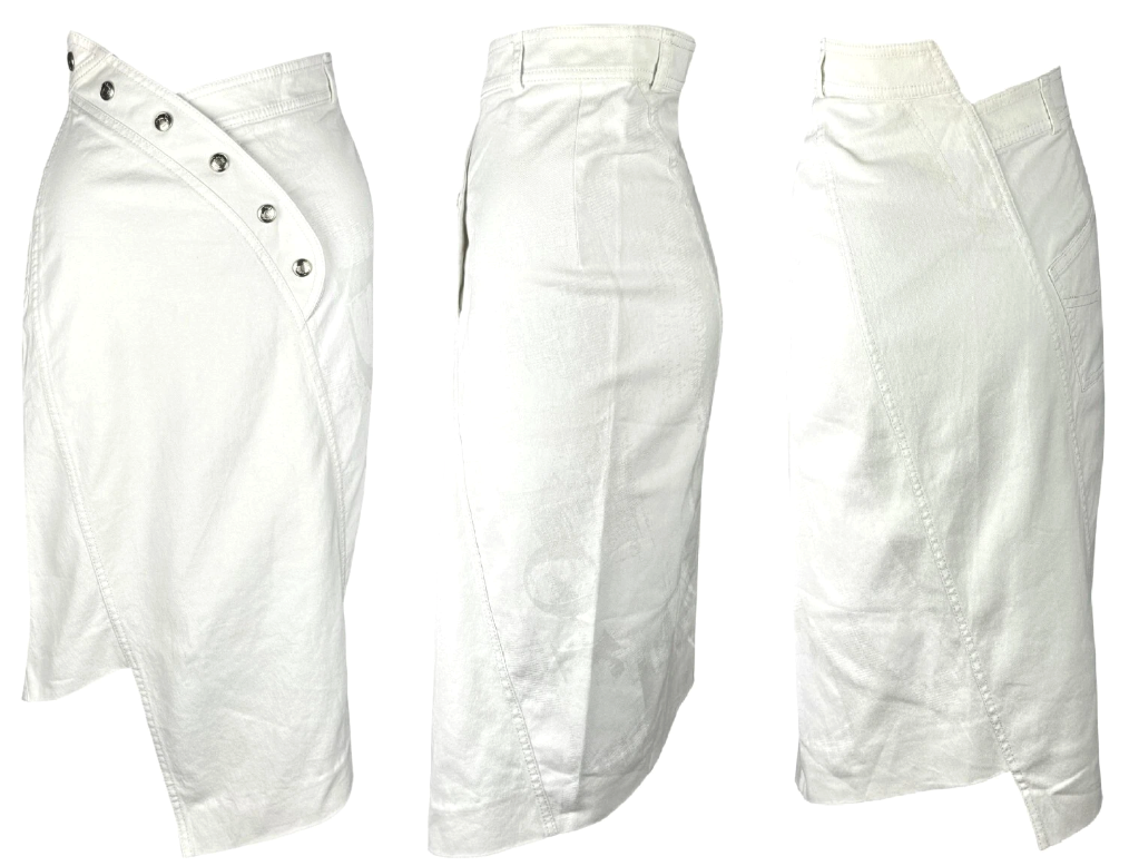 S/S 2001 Christian Dior x John Galliano White Stretch Denim Graffiti Asymmetrical Bodycon Skirt