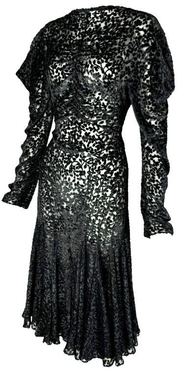 F/W 2002 Christian Dior x John Galliano Runway 1930's Style Sheer Black Velvet Burnout Dress
