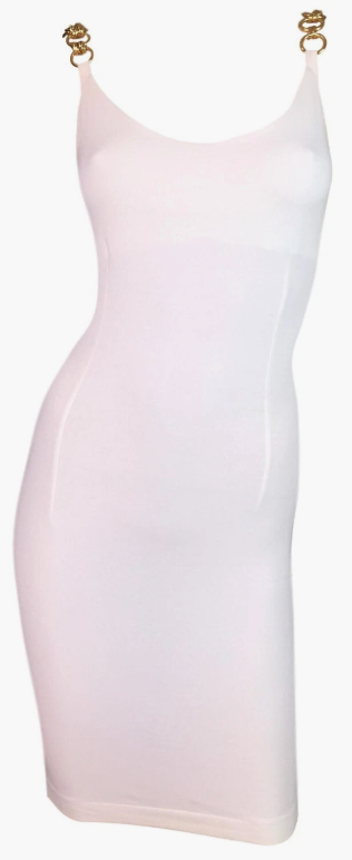 Vintage 1991 Dolce & Gabbana Pin-Up Gold Chain Strap White Bodycon Wiggle Mini Dress