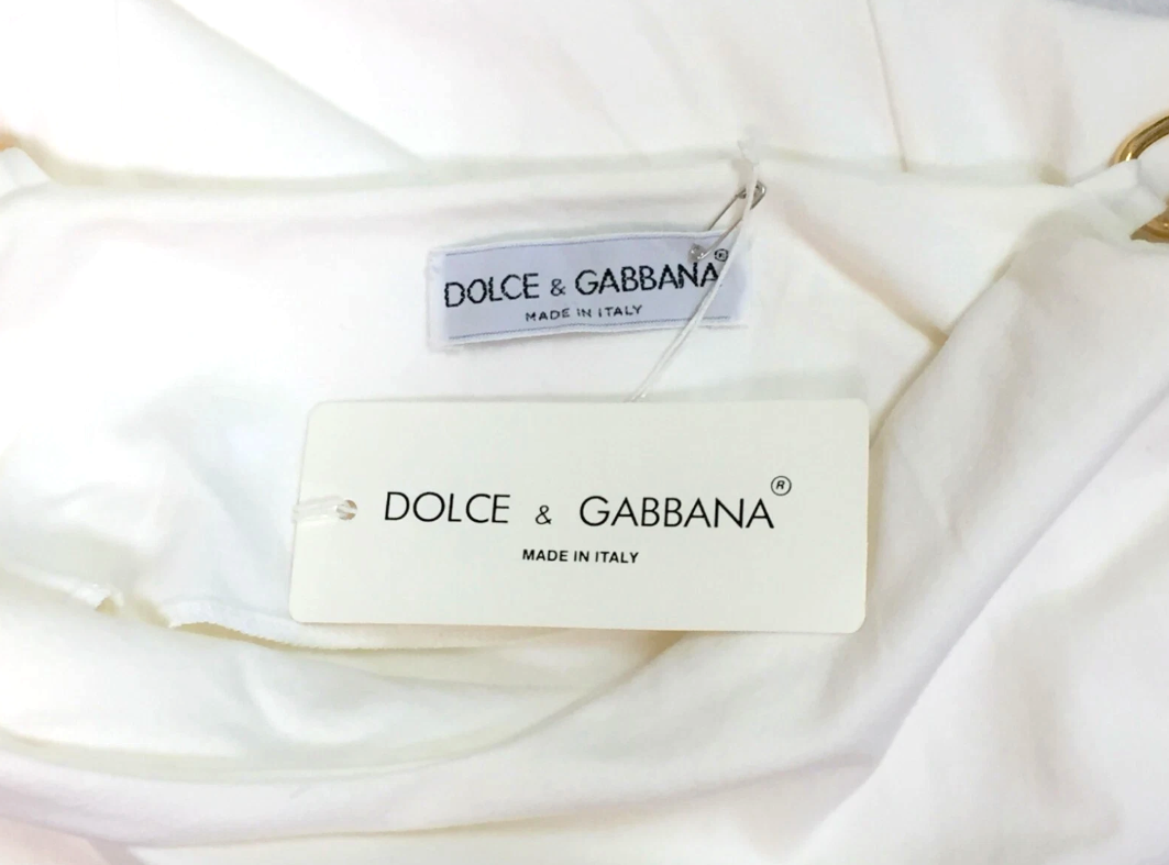 Vintage 1991 Dolce & Gabbana Pin-Up Gold Chain Strap White Bodycon Wiggle Mini Dress