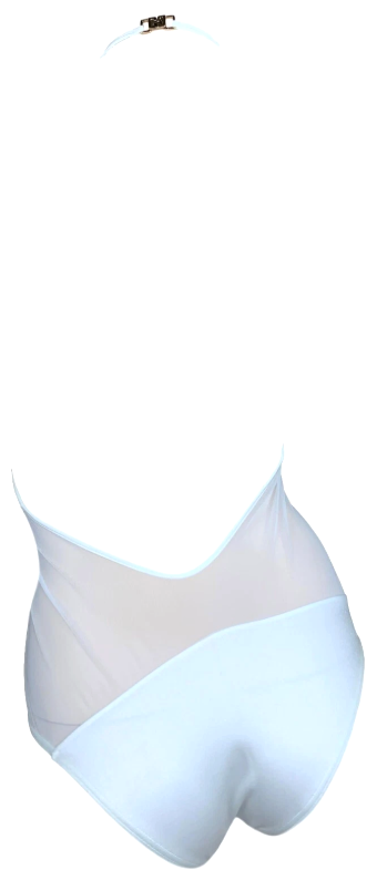 Vintage S/S 1997 Gucci x Tom Ford Sheer White Mesh Plunging Halter Swimsuit Swimwear