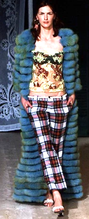 F/W 1999 Dolce & Gabbana Runway Green & Orange Ombre Fox Fur Silk Cropped Jacket Coat