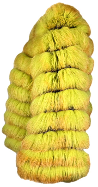 F/W 1999 Dolce & Gabbana Runway Green & Orange Ombre Fox Fur Silk Cropped Jacket Coat