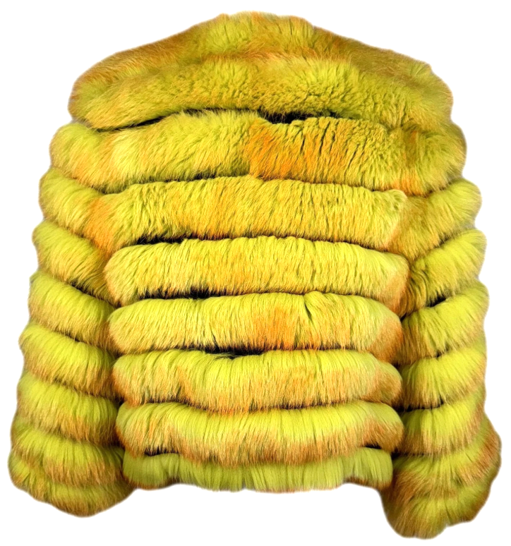 F/W 1999 Dolce & Gabbana Runway Green & Orange Ombre Fox Fur Silk Cropped Jacket Coat