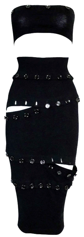 F/W 2003 Dolce & Gabbana Black Cropped Tube Top & Convertible Midi or Mini Skirt Set