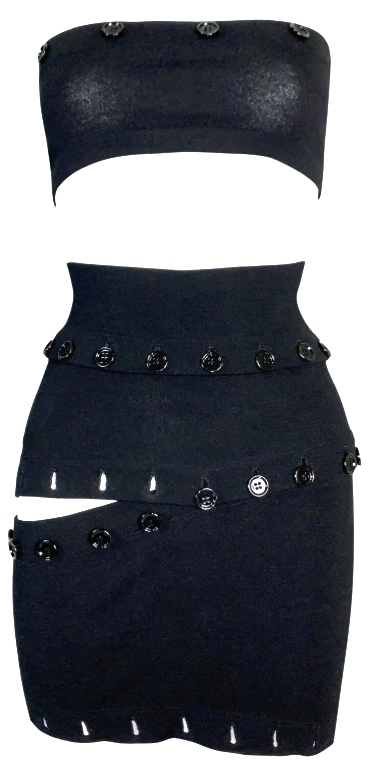 F/W 2003 Dolce & Gabbana Black Cropped Tube Top & Convertible Midi or Mini Skirt Set
